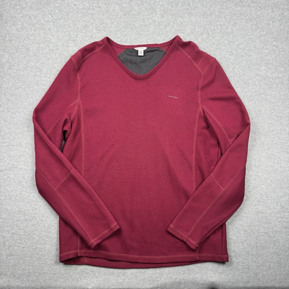 Calvin Klein Shirt Men's Large Red V-neck Longsleeve Pullover Sweater Sweatshirt